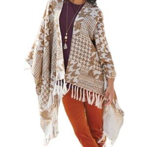 𝅺SOFT SURROUNDINGS Gold Brown Ivory Metallic 100% Cotton Wrap Shaw One Size NEW